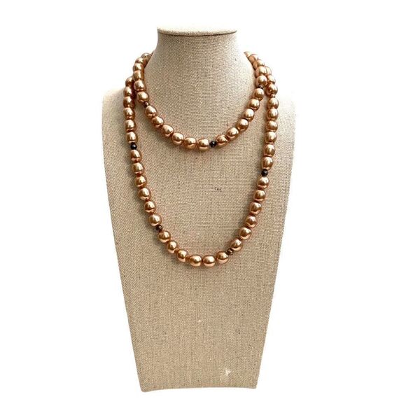 Golden Fashion Pearl Long Necklace - Picture 2 of 5